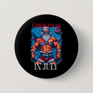 Julklappsfirande Bodybuilder Tomte Usa Flagga Knapp