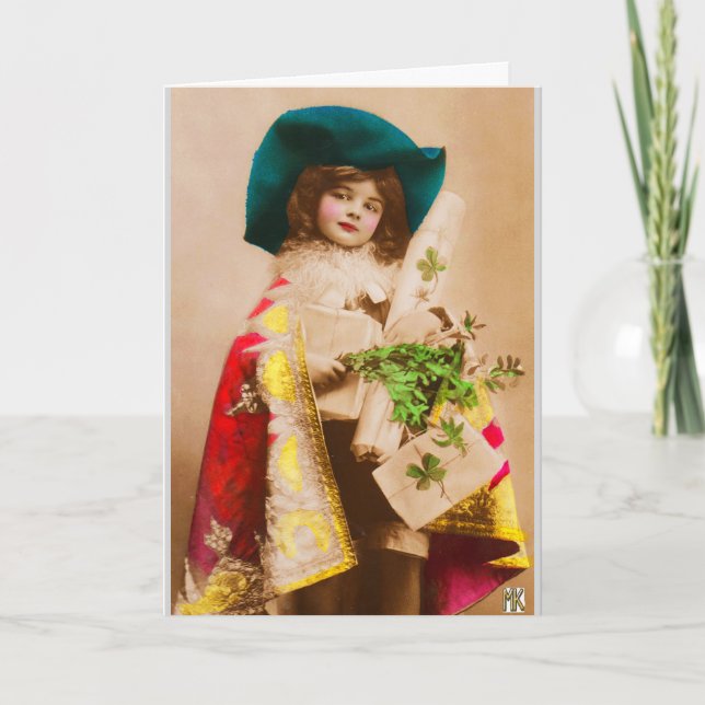 Julklappskåpad Klöverflicka Julkort Helgkort (Framsida)