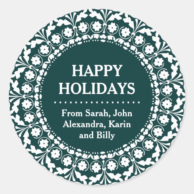 Julklappsklistermärken i traditionell folkkonststi runt klistermärke (Framsida)