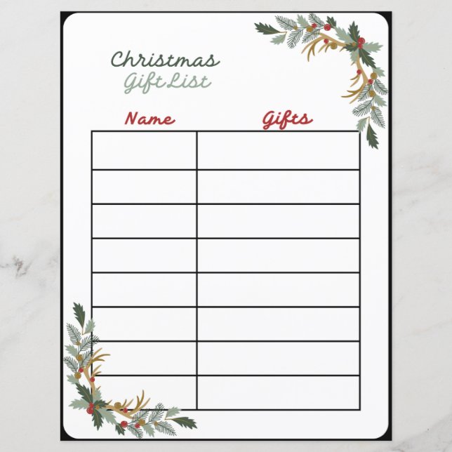 Julklappslista Planerings sida  (Framsida)