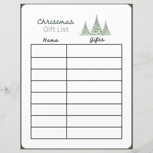 Julklappslista planerings sida  (Framsida)