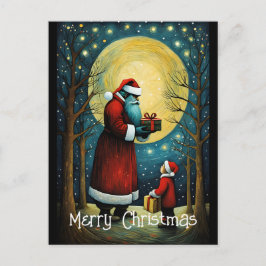 Julklappsnisse i fullmåne med barn vykort