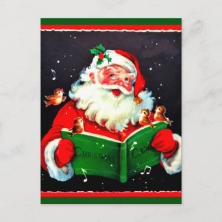 Julklappsnisse som sjunger julsånger vykort