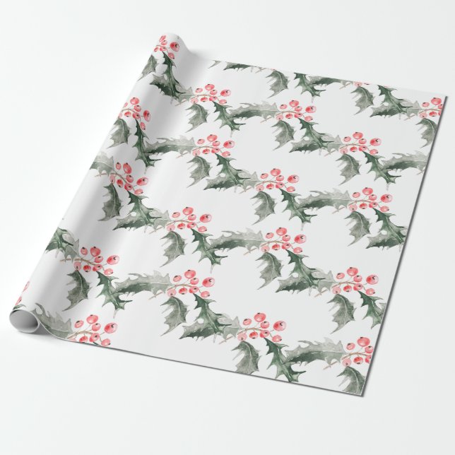 Julklappspapper Akvarell Botanisk Presentpapper (Utrullad)