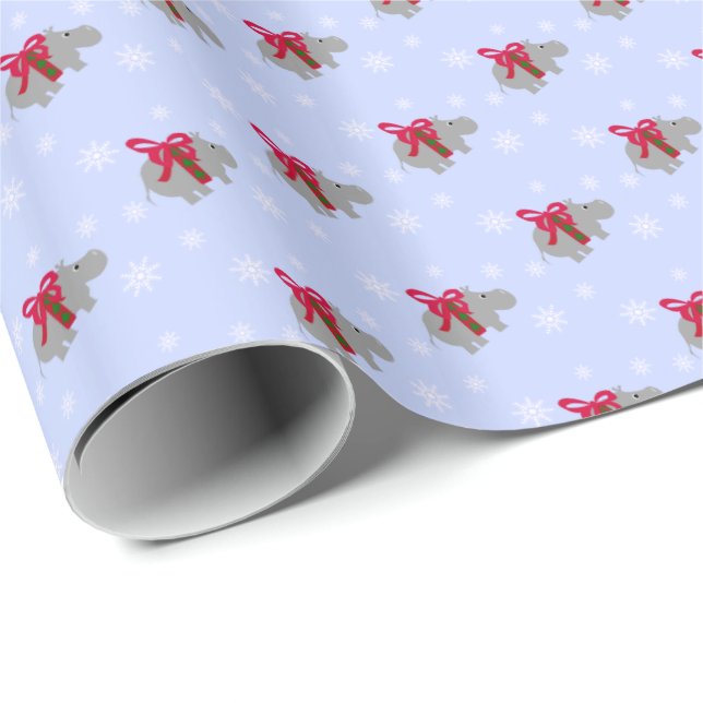 Julklappspapper med flodhästar omslags papper presentpapper (Rullad Hörn)