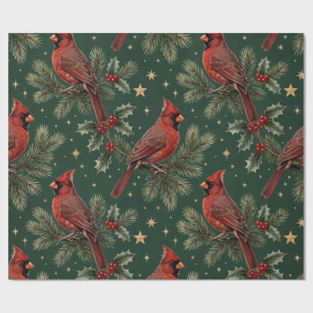 Julklappspapper med kardinaler presentpapper (Platt)