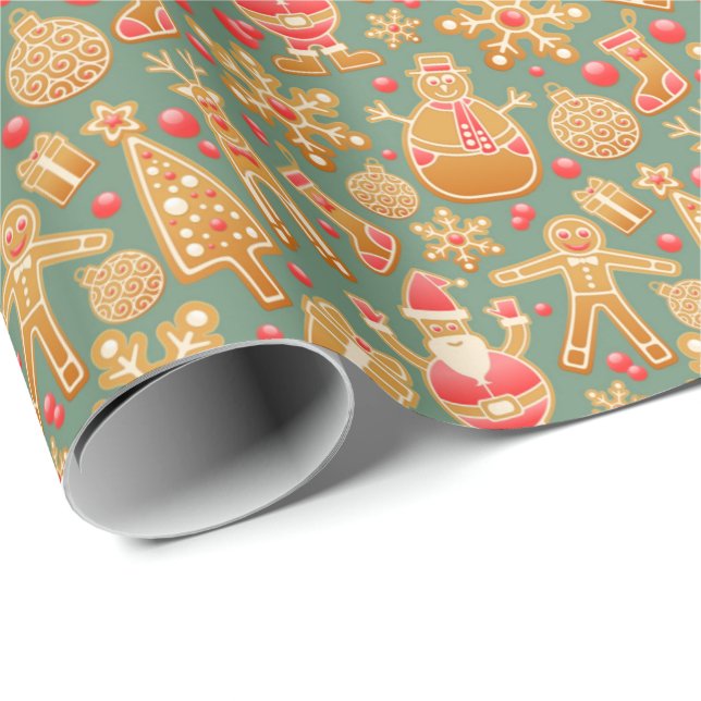 Julklappspapper med pepparkakstema presentpapper (Rullad Hörn)