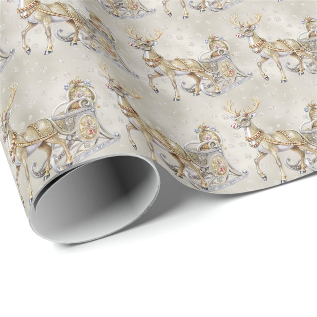Julklappspapper med renar och släde presentpapper (Rullad Hörn)