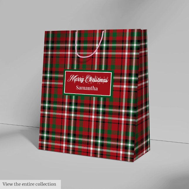 Julklappspåsar Röd Grön Rutig Julaccent (Christmas Gift Bags Red Green Plaid Holiday Keepsake)