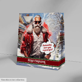 Julklappspåse med eget namn Cool Santa Monogram