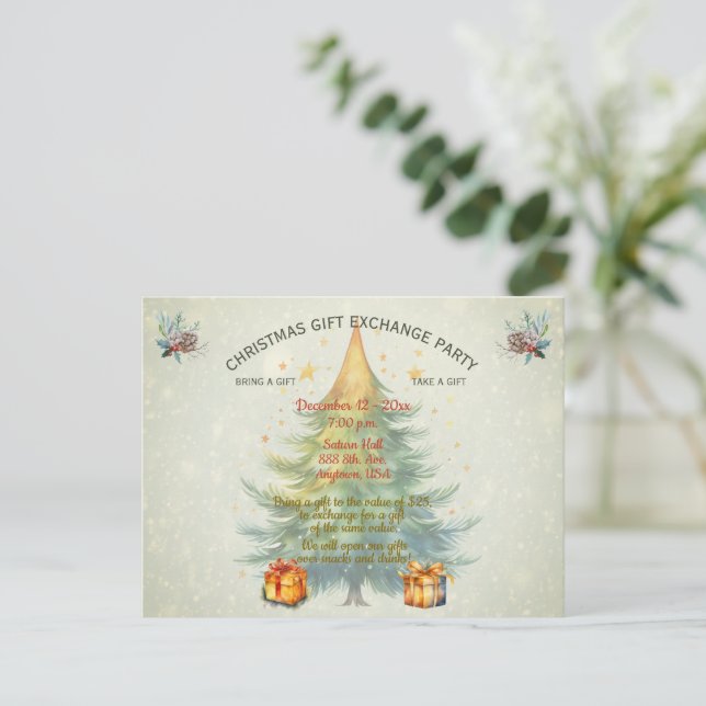 Julklappsutbytesfest Invitation Inbjudan Vykort (Stående Fram)