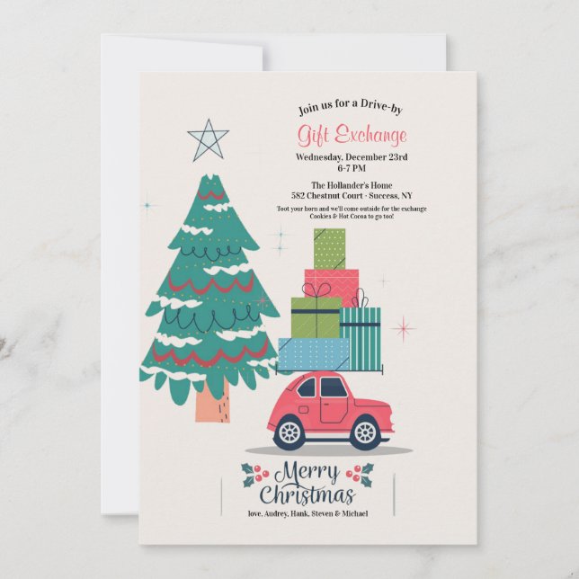 Julklappsutdelning i bil Invitation Inbjudningar (Framsida)