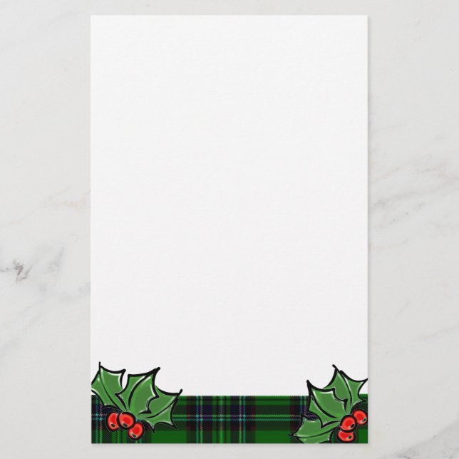 Julklassiker grön rutig röd julhagtorn blad brevpapper (Framsida)