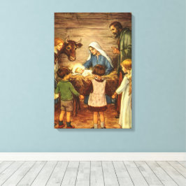 Julklassiker, religiös julkrubba med Jesusbarnet Canvastryck