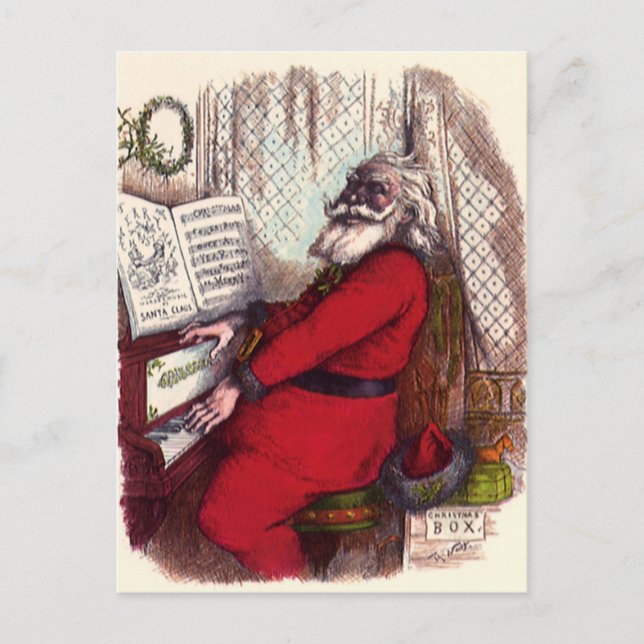 Julklassiker, Thomas Nast Tomte på piano Helg Vykort (Framsida)
