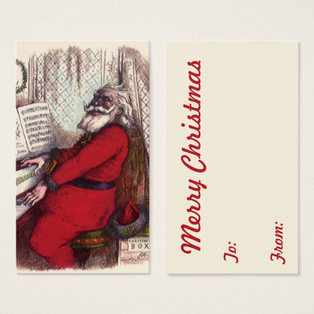 Julklassiker, Thomas Nast Tomte på piano Visitkort (Framsida & baksida)
