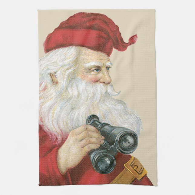 Julklassiker, Tomte med kikare Kökshandduk (Vertikal)