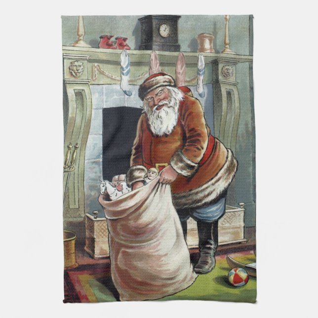 Julklassiker, Tomte vid öppen spis Kökshandduk (Vertikal)
