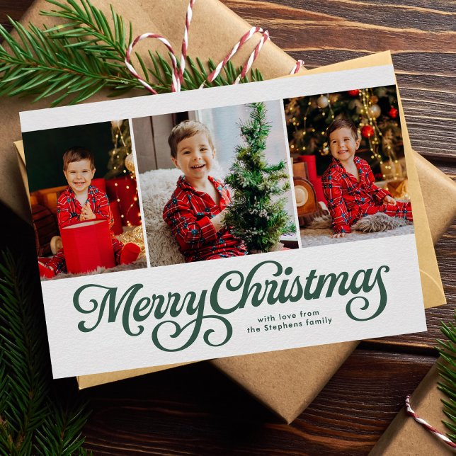 Julklassisk grön tre foto julkort (Skapare uppladdad)