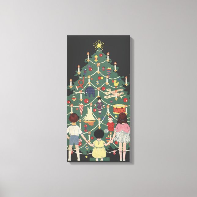 Julklippsbilder Barn runt en dekorerad julgran Canvastryck (Framsida)