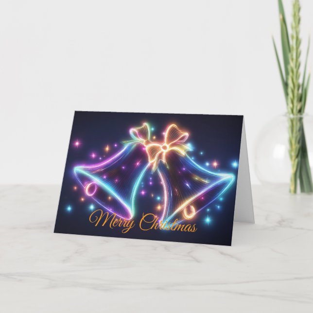 Julklockor i neon helgkort (Framsida)