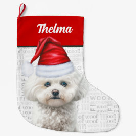 Julklon de Tulear Namn Woof Background Stor Julstrumpa