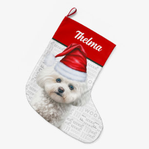 Julklon de Tulear Namn Woof Background Stor Julstrumpa