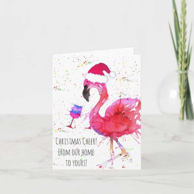 Julklösare Rosa Flamingo Greeting Card Kort (Framsida)
