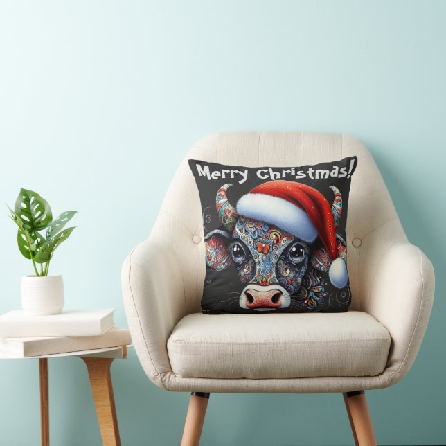 Julklubben Bull w/Santa Hat Red Blommigt Black Kudde (Stol)