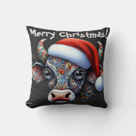 Julklubben Bull w/Santa Hat Red Blommigt Black Kudde