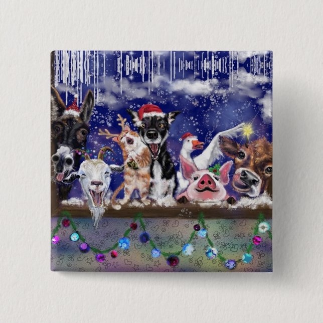 Julknapp Gift Funny Animal Party Knapp (Framsida)