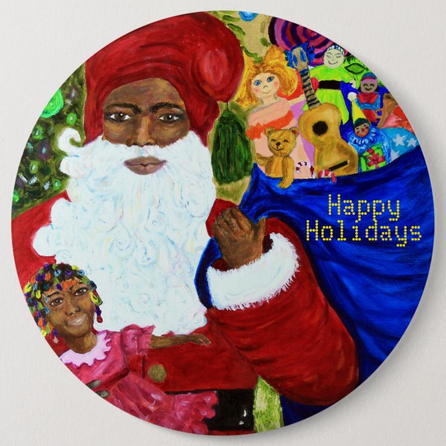 Julknappar - Svart Jultomten-gåvor - Bära Knapp (Framsida)