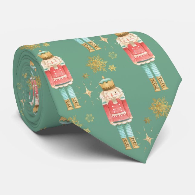 Julknäpparen Guld Snöflingor Grön Slips (Rullad)