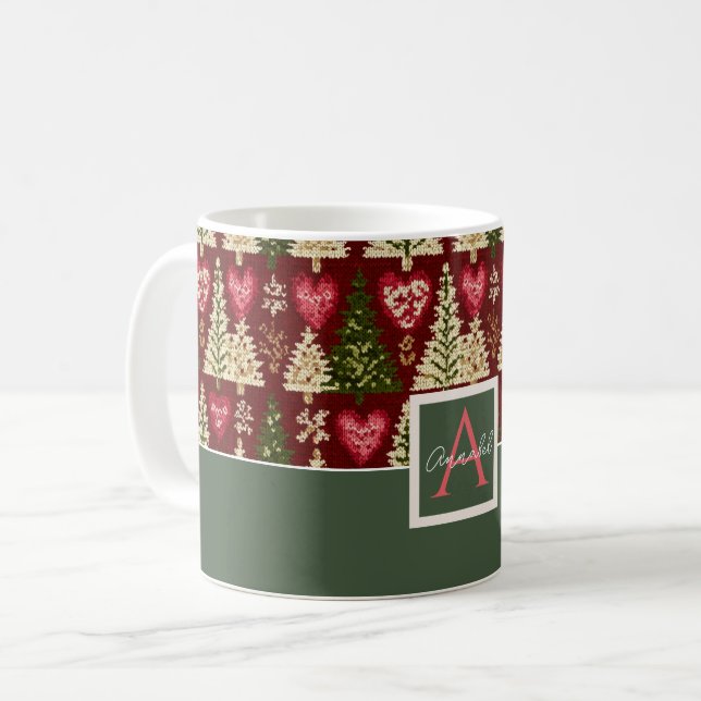 Julknuten stickad julgran mönster kaffemugg (Framsida vänster)