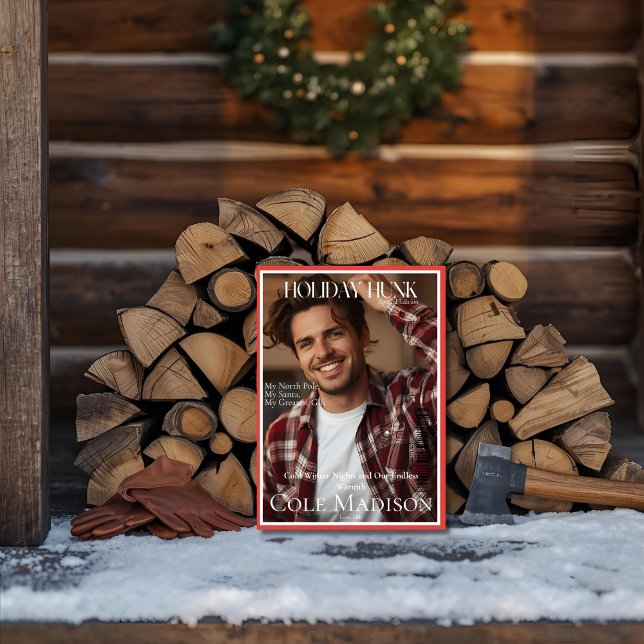 Julknutte Magazine omslag Julkort (Holiday Hunk Magazine cover Holiday Card)