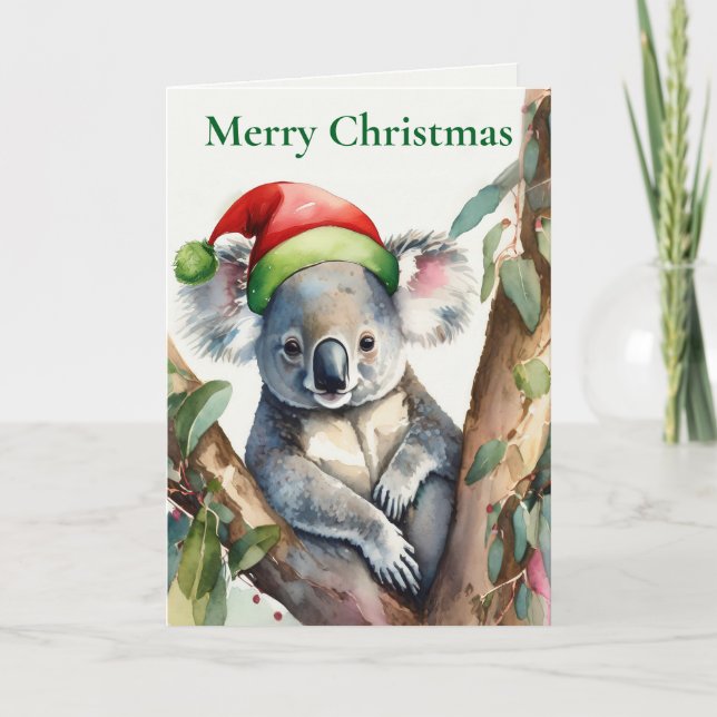 Julkoala och Kookaburra jultomte hatt Helgkort (Framsida)