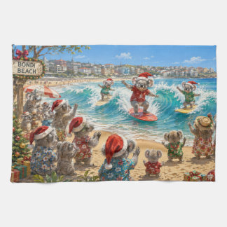 Julkoalor som surfar på Bondi Beach Kökshandduk