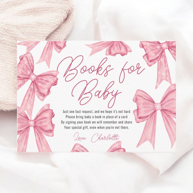 Julkokvett Rosa Bow Bokar Baby Shower Tilläggskort (Christmas Coquette Pink Bow Books Baby Shower Enclosure Card)