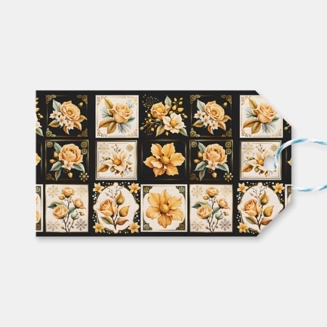 Julkollage med Blommor Gift-Märkre Presentetikett (Framsidan (Horisontell))