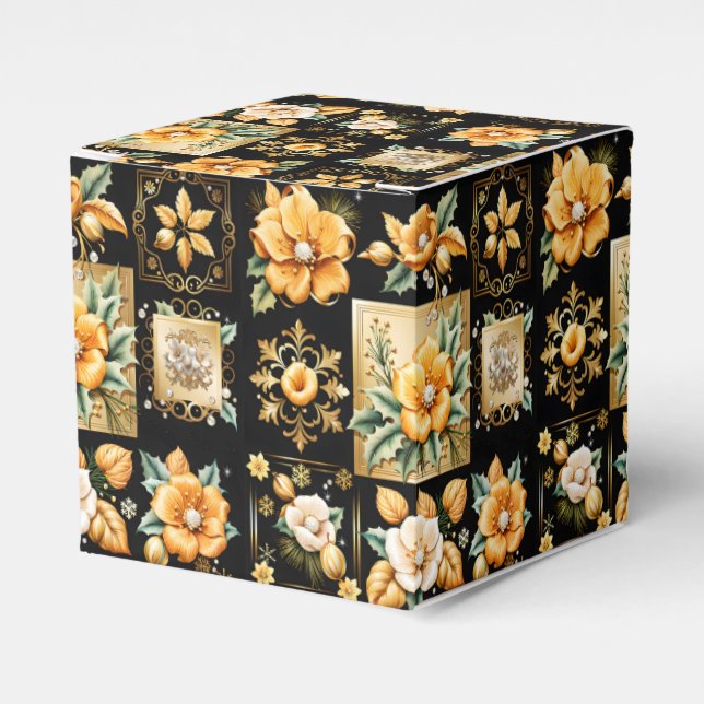 Julkollage med Guld och vita blommor Presentaskar (Framsidan Sidan)