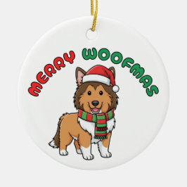 Julkollie Ornament: Merry Woofmas Julgransprydnad Keramik