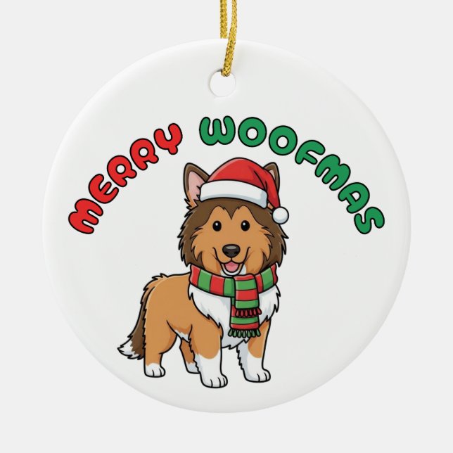 Julkollie Ornament: Merry Woofmas Julgransprydnad Keramik (Framsidan)