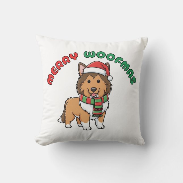 Julkollie Pillow: Merry Woofmas Kudde (Framsida)