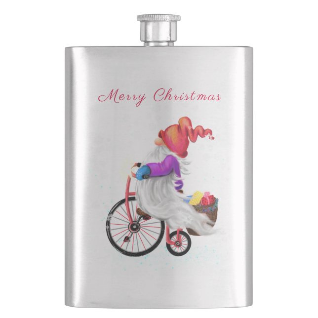 Julkolv Lycklig Gnome med Bike och Gift Fickplunta (Framsidan)
