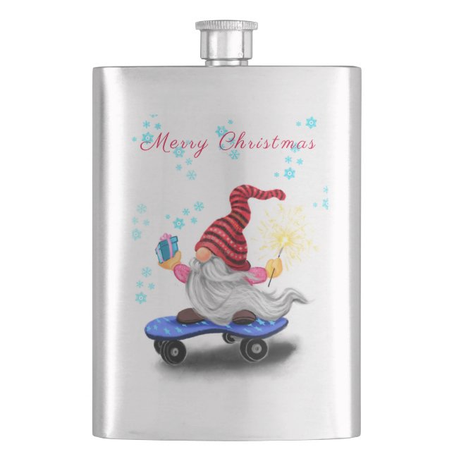Julkolv Skater Gnome med gåvor Fickplunta (Framsidan)