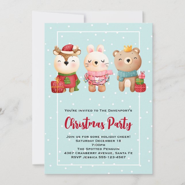 Julkompisar - Renbjörn & Kaninparty Inbjudningar (Framsida)