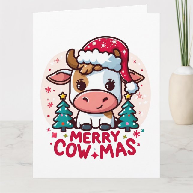 Julkonen Cute "Merry Cowmas" Kort (Framsida)