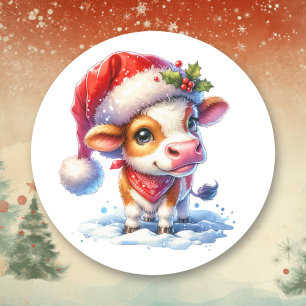 Julkonen Cute Tecknad i Santa Hat Runt Klistermärke