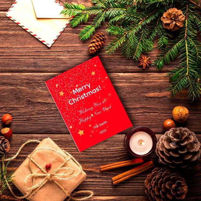 Julkonetti guld stjärnor grönt rött vykort (Skapare uppladdad)