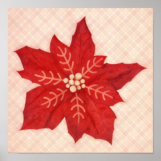 Julkonstaffisch med röd poinsettia-blomma poster (Framsidan)